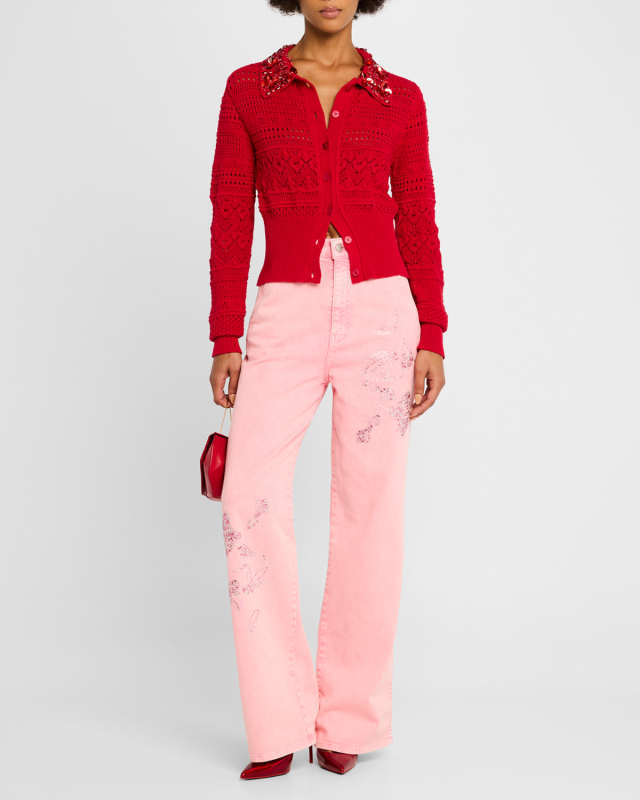 Embellished Open-Knit Cardigan